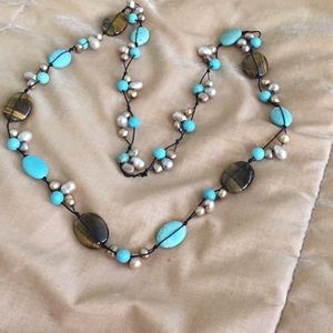 Beautiful faux turquoise&brown rock necklace
